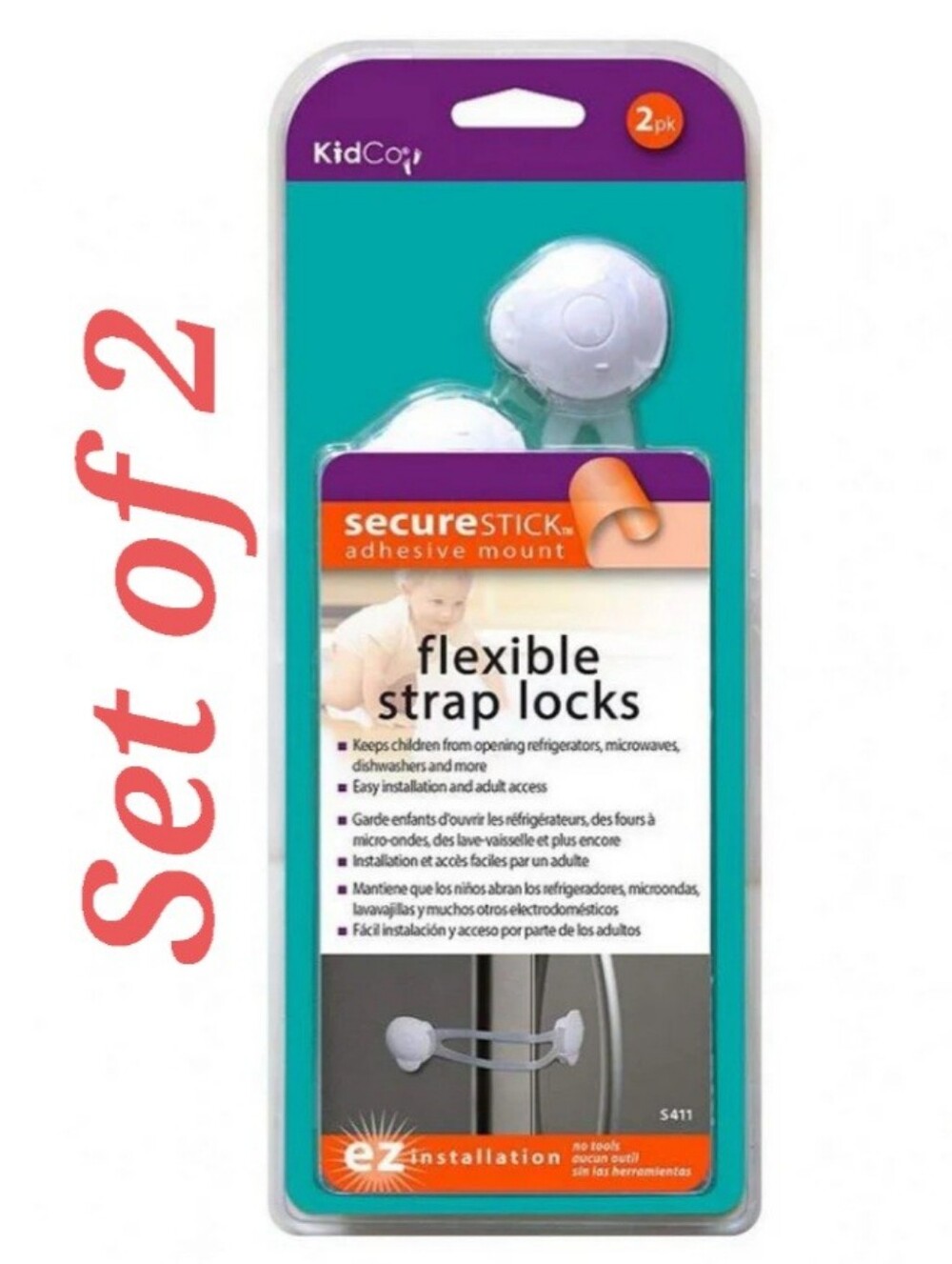 Set of 2 KidCo SecureStick Flexible Strap Locks - White (2pk)